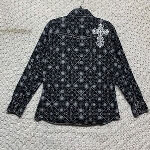 Women's Black Patterned Button Down Shirt